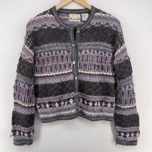 SIGRID OLSEN Sweater PL Petite Hand Knitted Cardigan Cottagecore Purple VTG